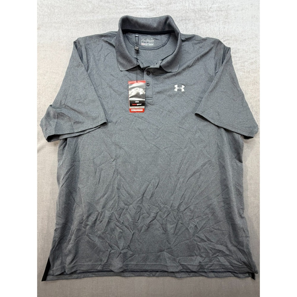 NWT Under Armour Men Heat Gear Golf Polo Shirt Gray Size 2XL Loose Fit